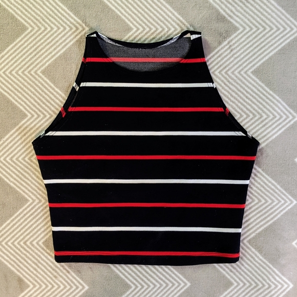 GUC American Apparel Navy Striped Ponte Crop Top M - Picture 2 of 5